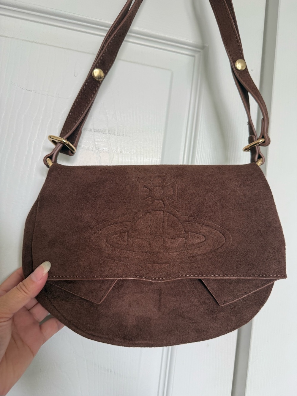 Vivienne Westwood Brown Suede Orb Flap Shoulder Bag - Picture 2 of 11